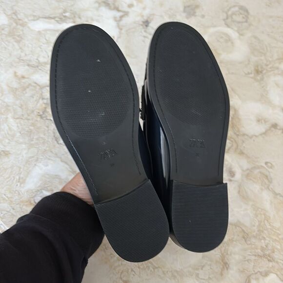 NWT Zara Classic Penny Loafers Blue Patent Faux Leather - Picture 9 of 10